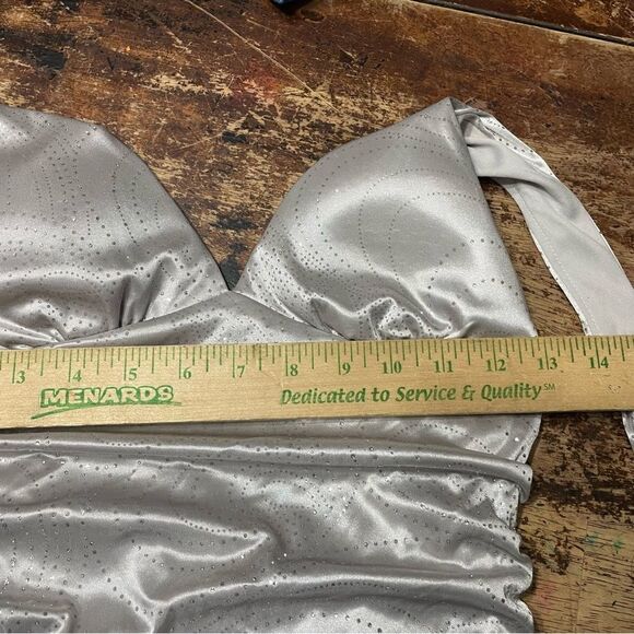 Vintage Y2K S Boho Glam Dress Silver Slinky Drop Waist Fairy Goth Metallic‎ - Picture 3 of 7